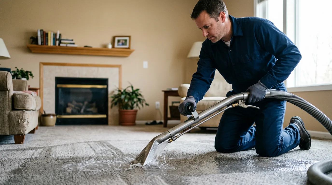 Water damage restoration technician working near Danese, WV